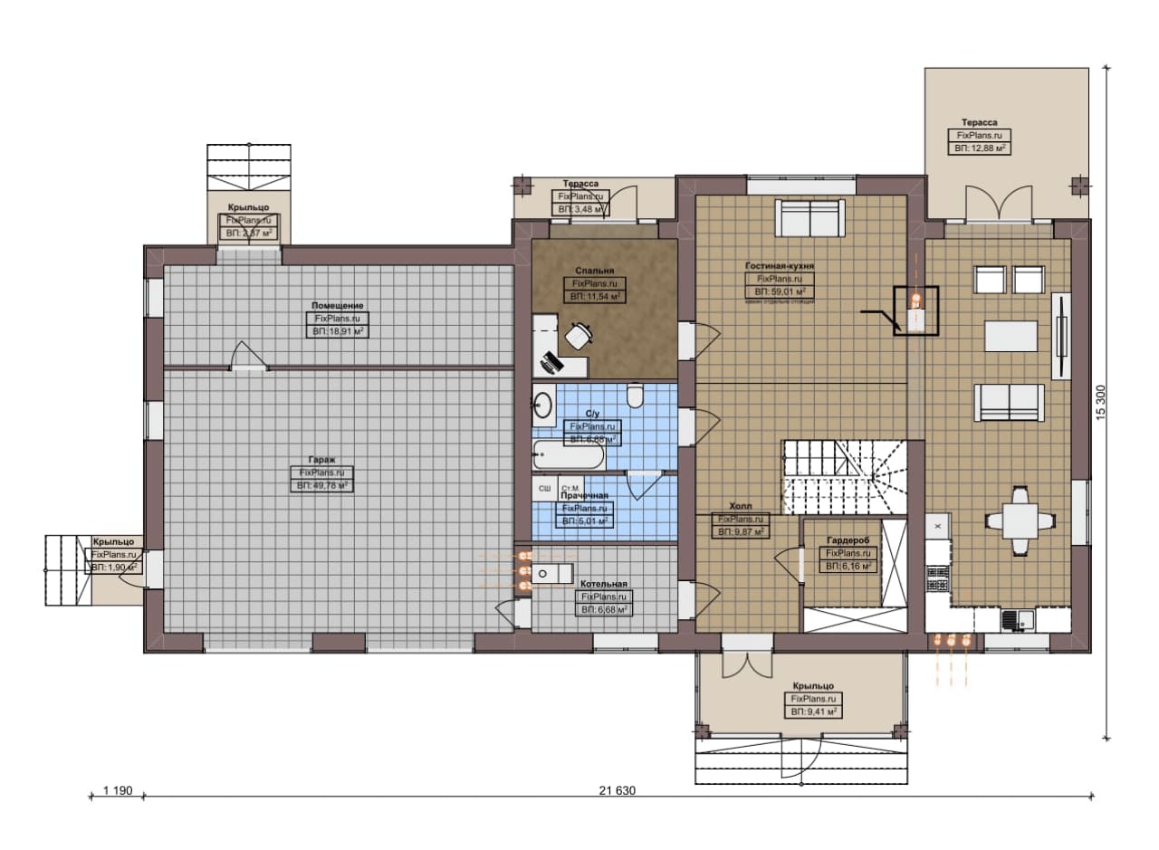 Планировка Одноэтажный дом с мансардой  F-6218